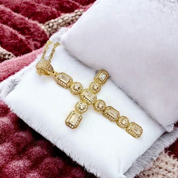 Elegant Gold Over Sterling CZ Cross Pendant Necklace - Picture 6 of 15